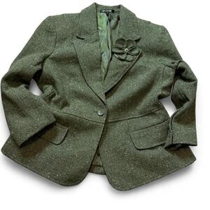 Vintage Daisy Fuentes Green Wool Blend Tweed Blazer